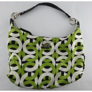 Vintage Coach Green Black White Signature C Pattern Hobo Satin Bag Y2K Buckle